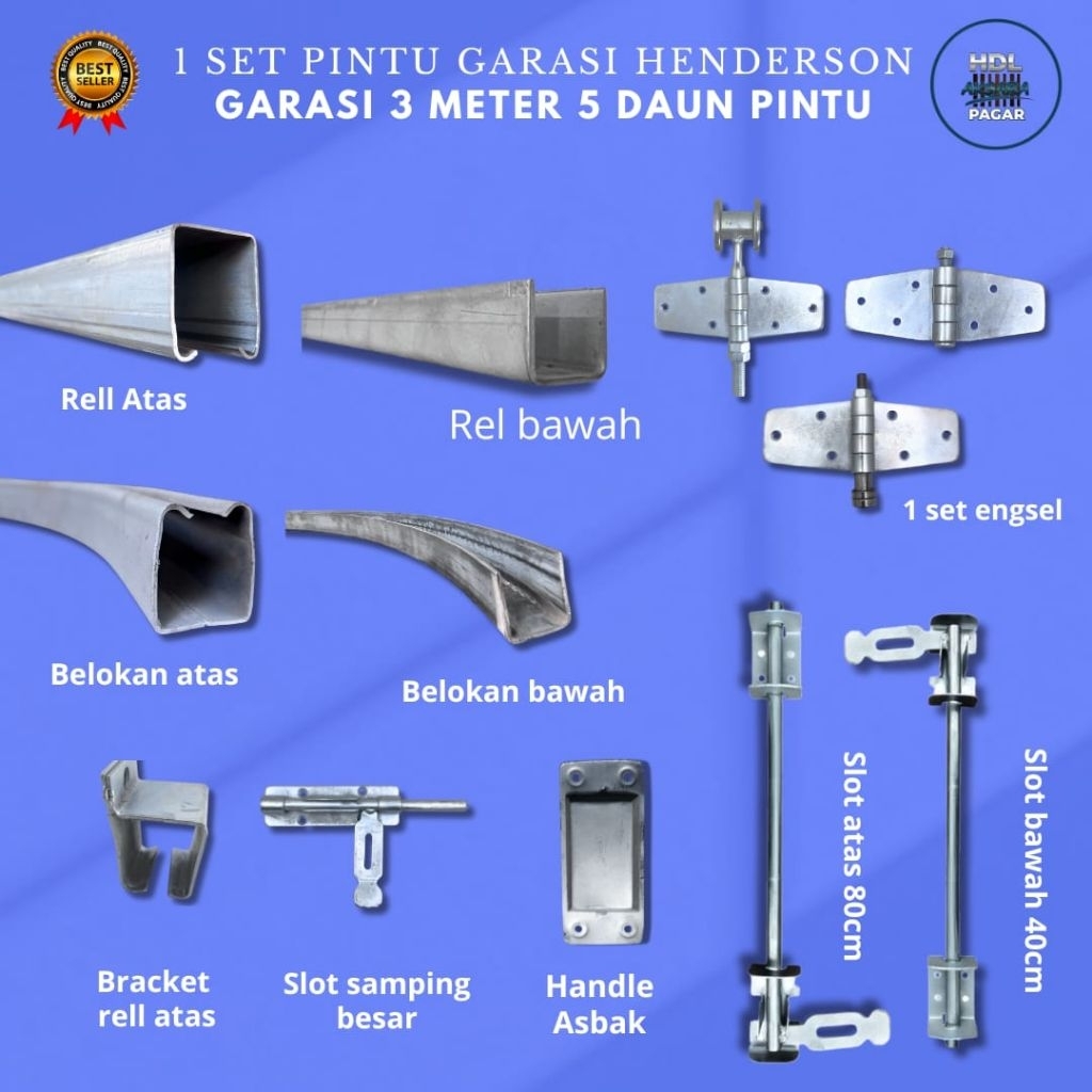 Satu Set Rel Garasi Henderson // Garasi 3 Meter 5 Daun Pintu Type Aksesoris Kupu