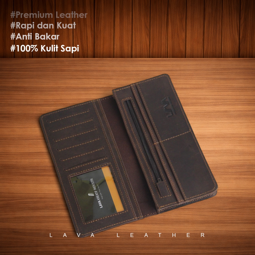 Dompet Pria Panjang Kulit Sapi Asli Lava Anjasmoro Dompet Lipat Crazy Horse