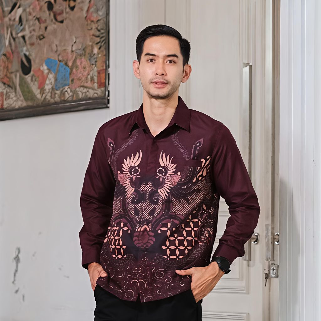 BATIK PRIA LENGAN PANJANG -kemeja batik pria slimfit modern lengan panjang full puring MAHASURA