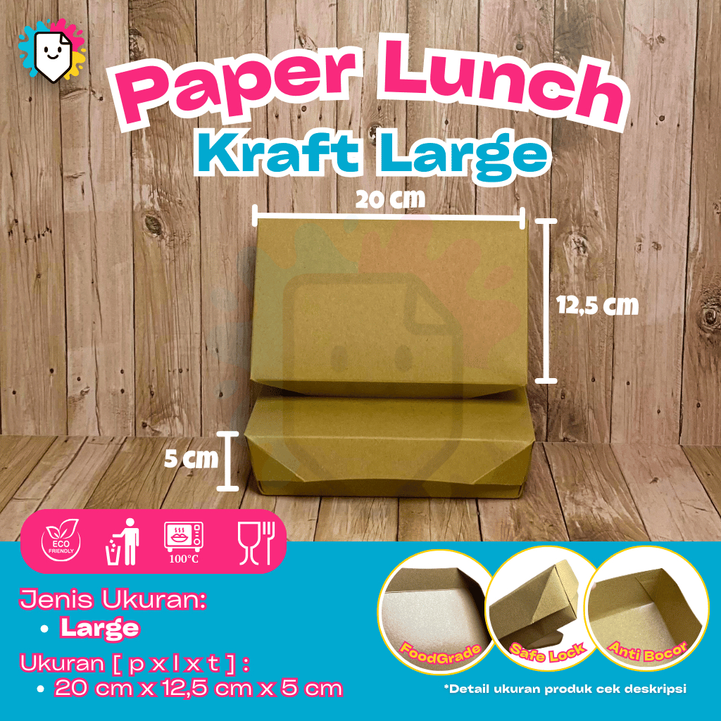 Kraft Paper Lunch Box L / Ukuran L / Large / Paper Lunch / Paper Food / Lunch Box Paper / Kotak Maka