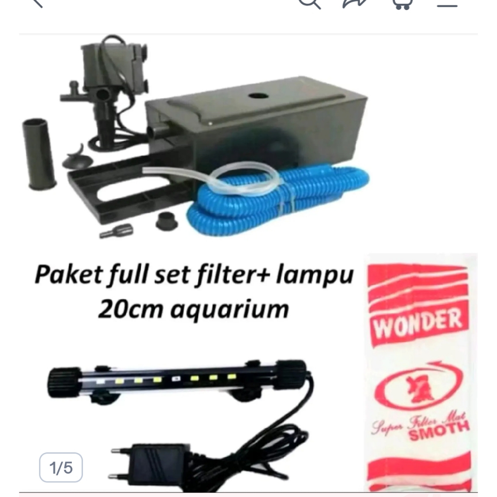 paket super lengkap box filter (S) pompa 1200 selang kapas lampu celup 20cm aquarium
