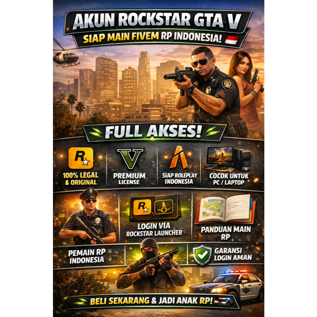 AKUN ROCKSTAR GAMES – GTA V LISENSI RESMI (FIVEM READY)
