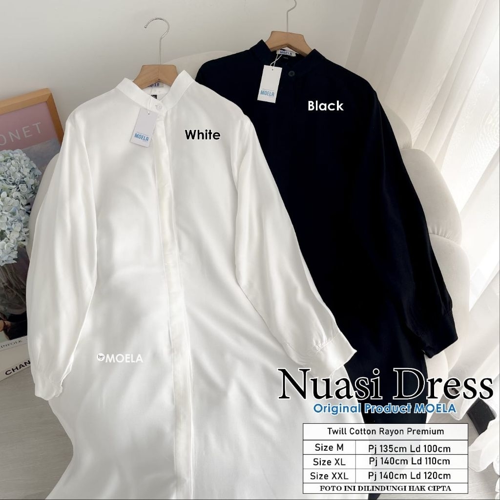 Drees polos rayon|Miuri|Nuasi|Dres hitam putih|