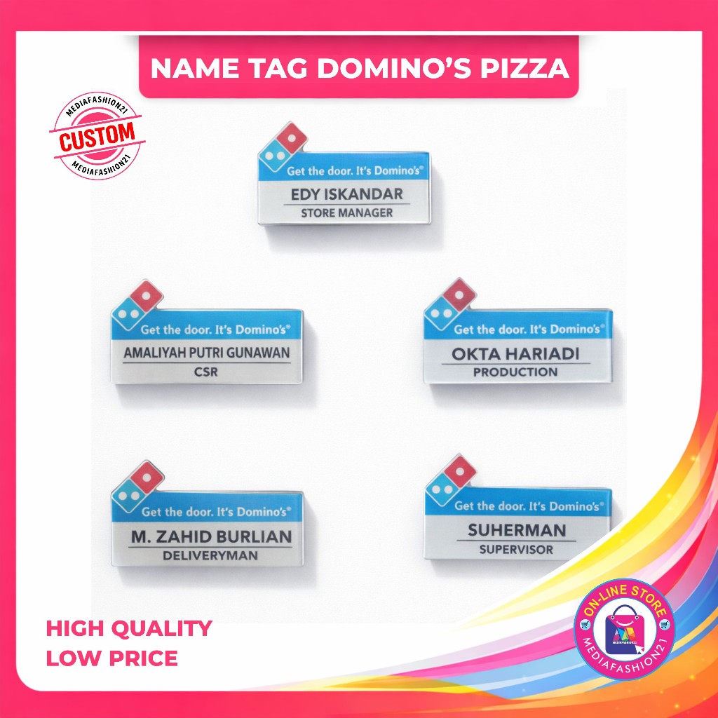 Name Tag / Papan Nama DOMINO'S PIZZA (Bahan Akrilik)