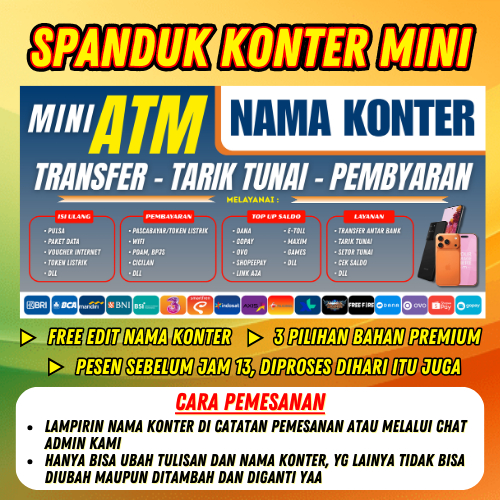 Spanduk Banner Konter Pulsa Mini ATM Request Nama 280 GSM
