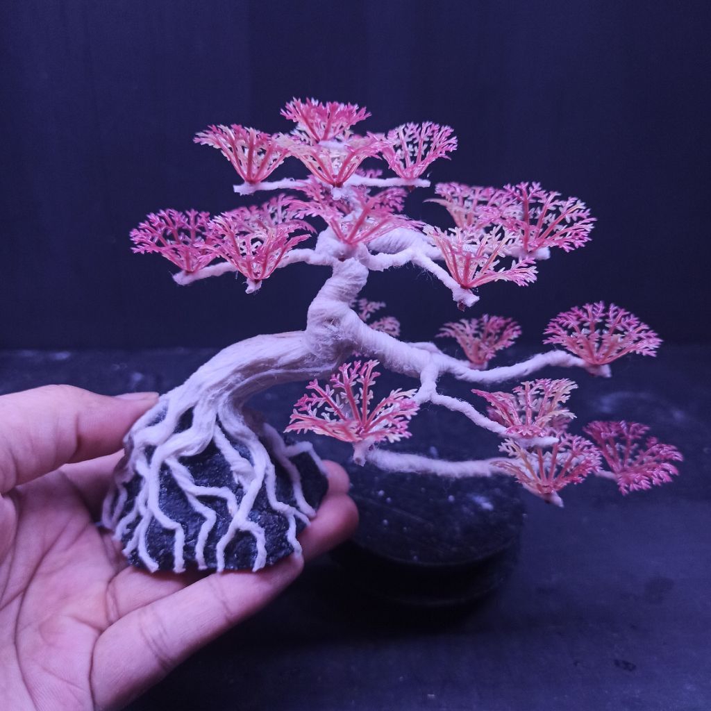bonsai sakura daun pink  bonsai aquascape bonsai hias replika plastik bonsai aquarium tank