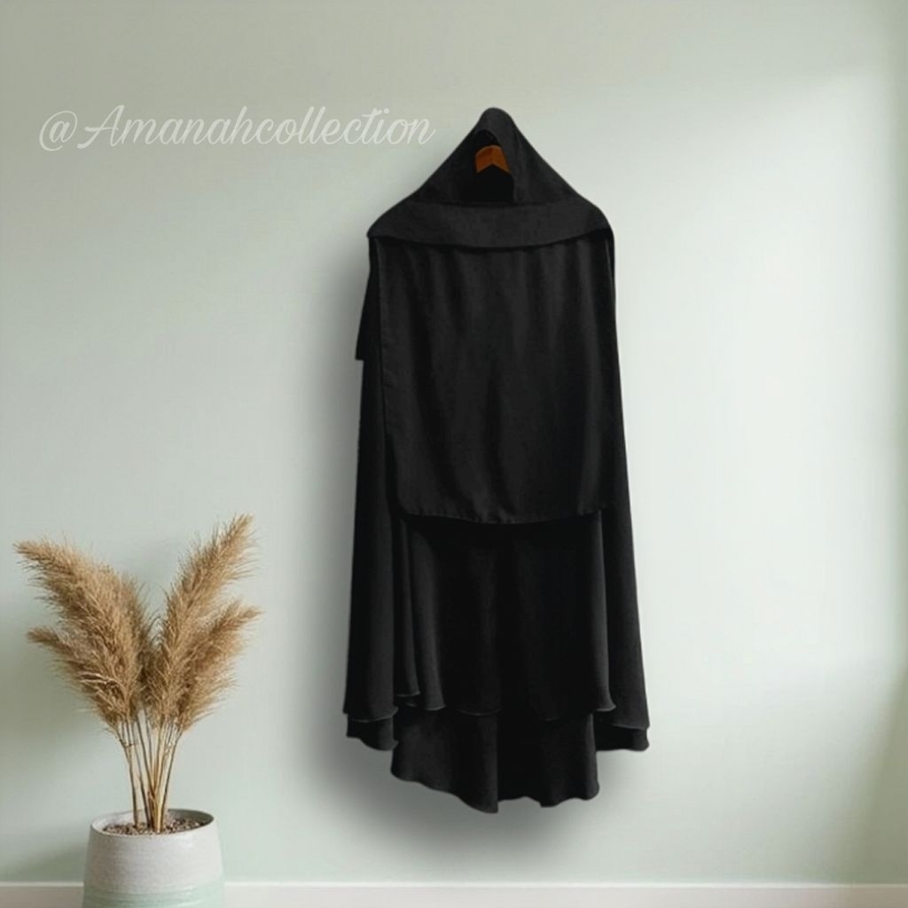 Set Khimar/Hijab Syar'i Jumbo (Jetblack Premium) + Niqab/Cadar Bandana Poni (Sifon Super) by Amanah 