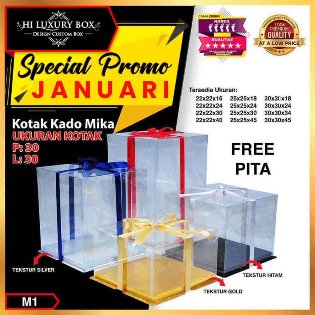 Cake Box Kotak Kue Mika Transparan Dus Hantaran - Tutup Mika 30x30