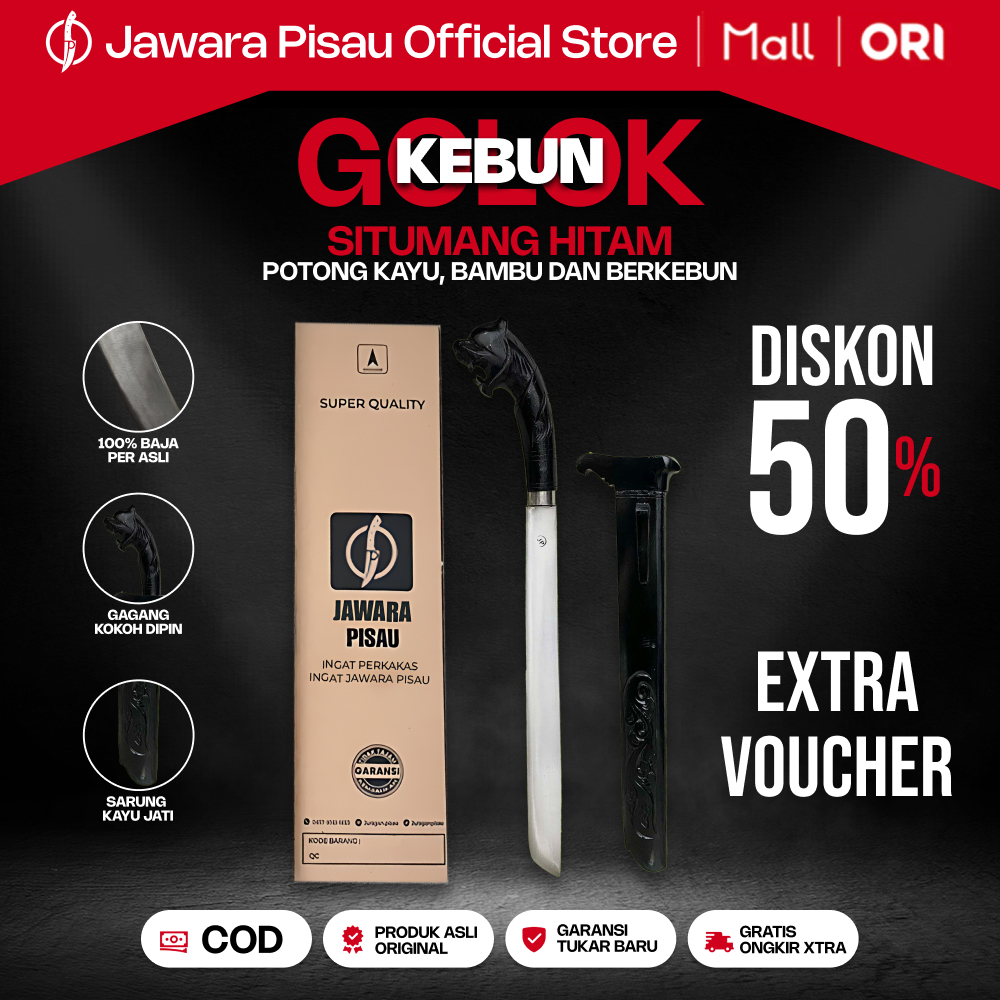 Jawara Pisau | Golok Pisau Situmang Kebun Sembelih Baja Sup9 Multiguna Super Tajam dan Kuat