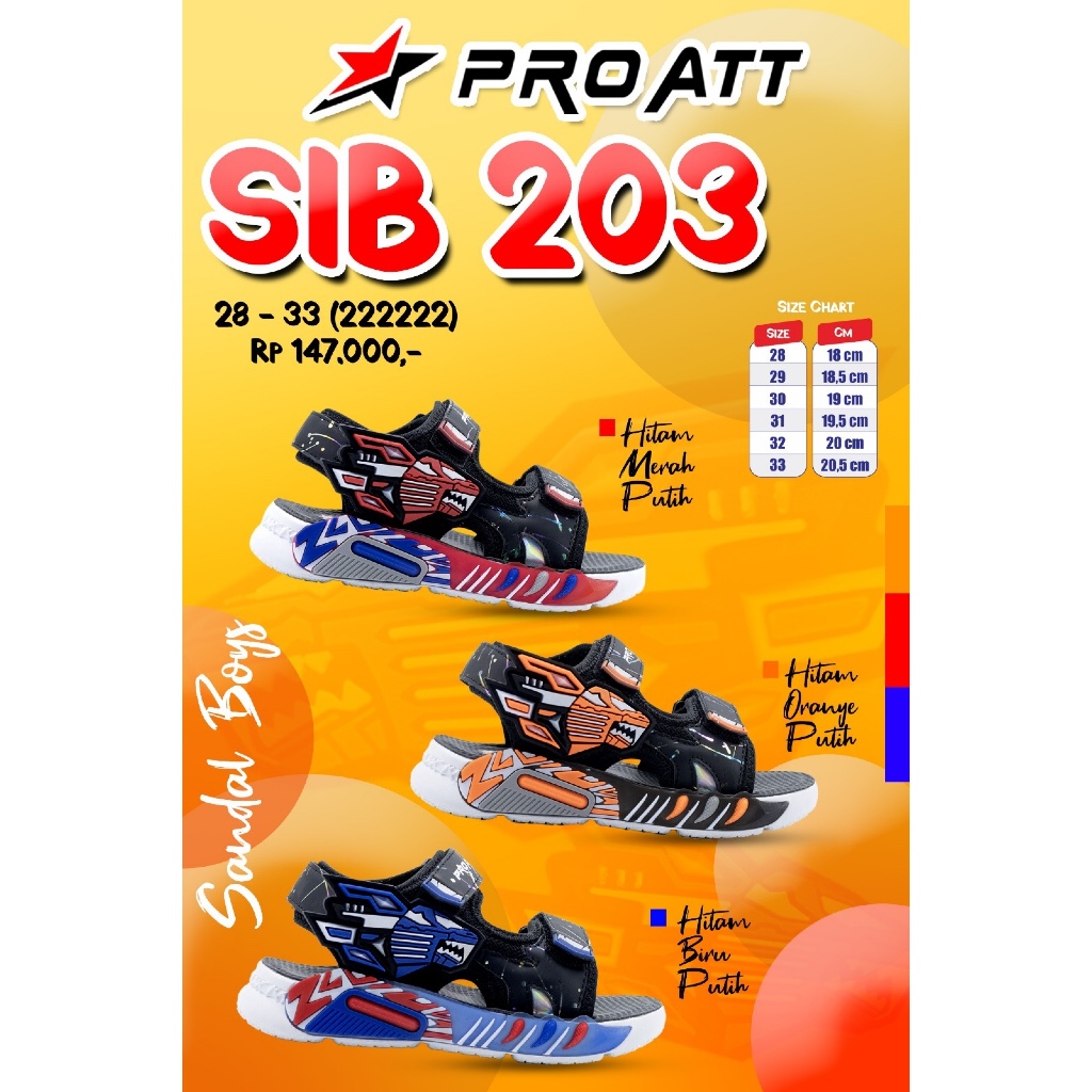 PRO ATT SIB 203 Sandal Anak Pria Cowok laki-laki model velcro bahan karet kuat aman nyaman asli prod
