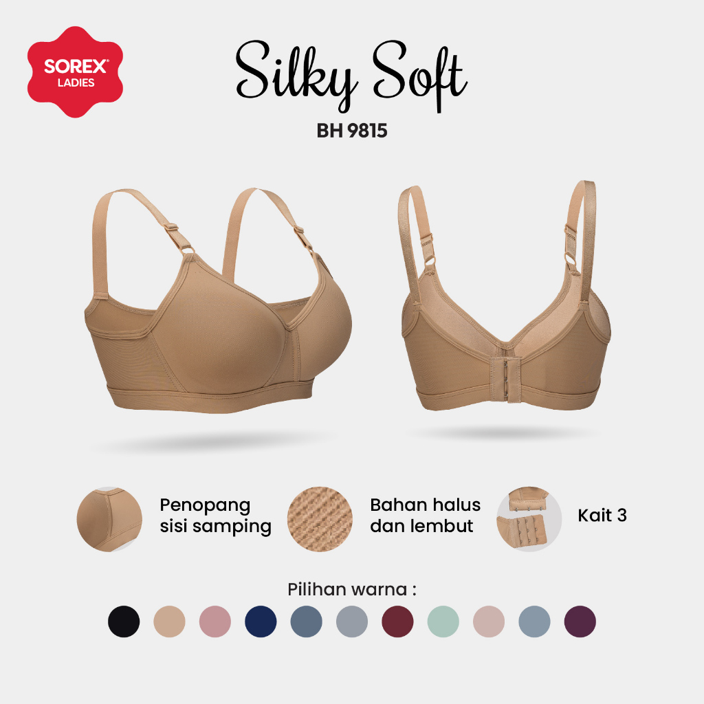 Sorex Bra Tanpa Kawat Busa Kait 3 Setara Cup B Silky Soft Bra Harian BH 9815