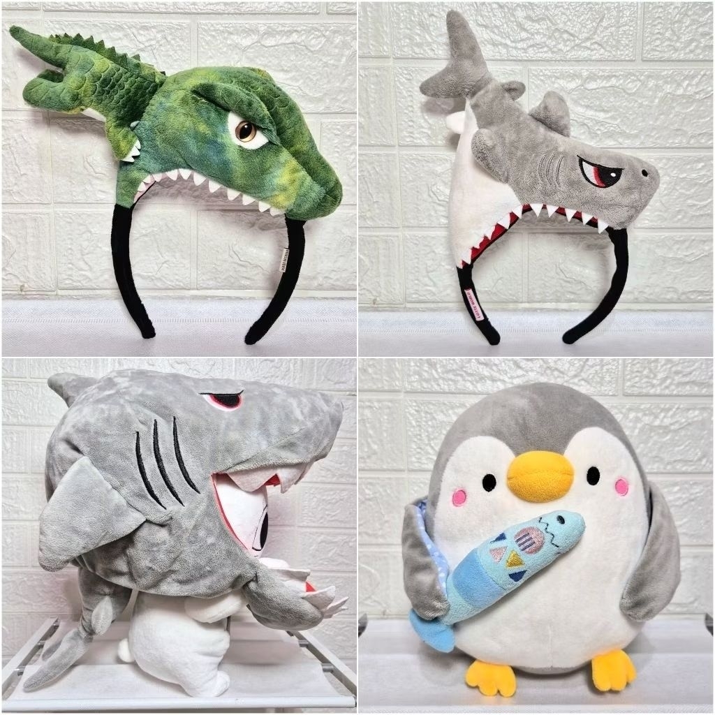 Bando Original Everland Dino Hiu Pinguin Plush Doll Toys Boneka topi aksesoris fashion instan