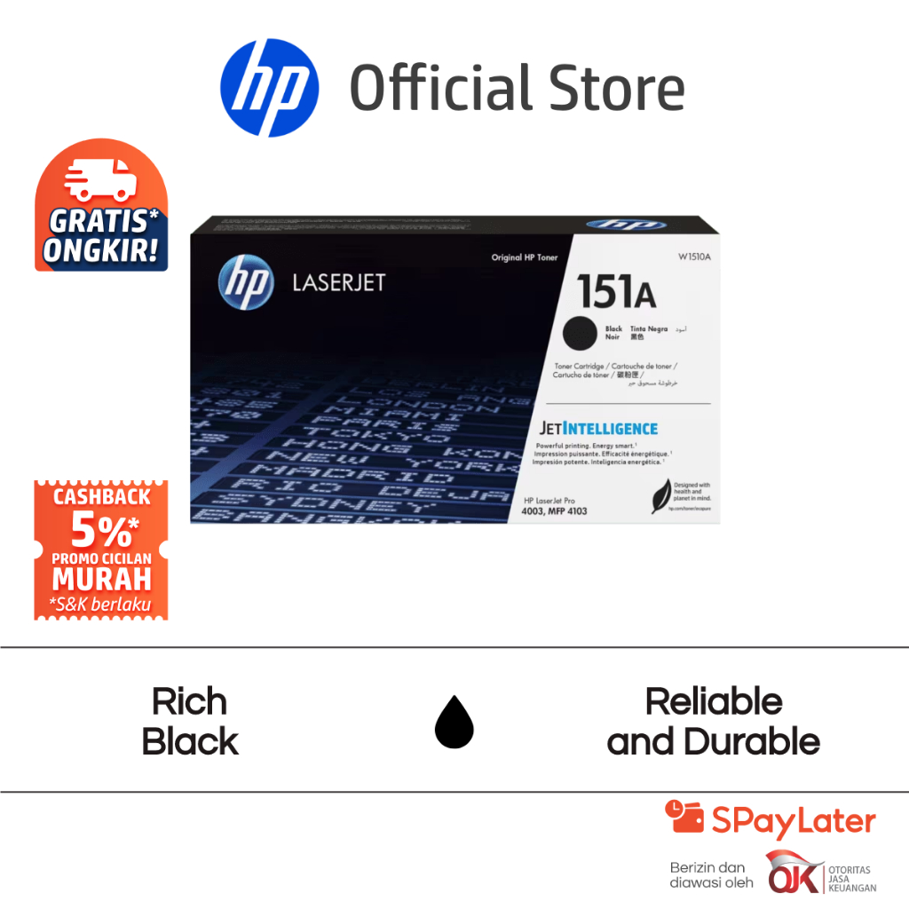 HP Toner Printer Original 151A Hitam / Black LaserJet Toner Cartridge Black / LaserJet Pro 4003, 410