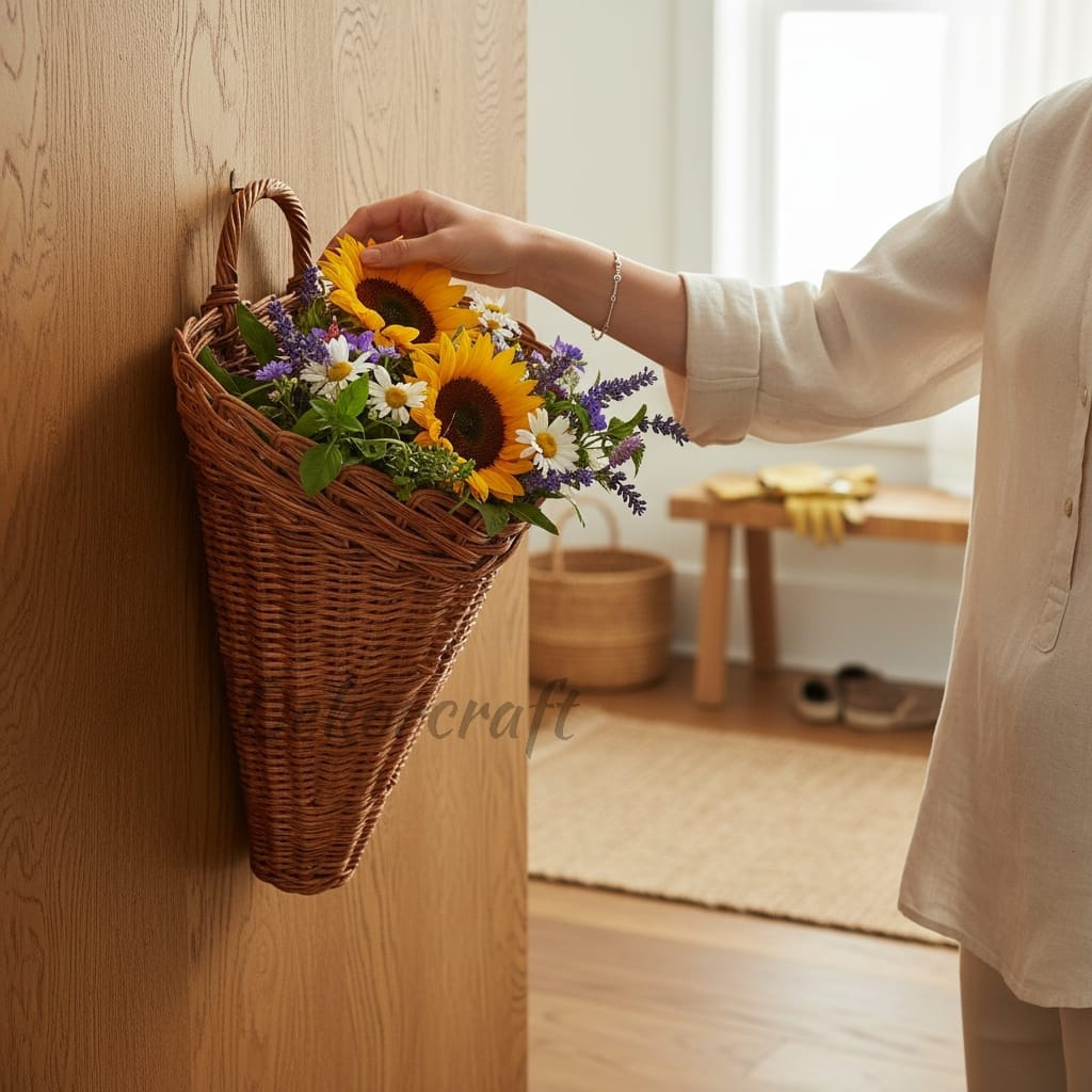 vas bunga rotan dingding besar guci rotan vas bejana pot bunga rotan wadah penyimpanan barang serbag