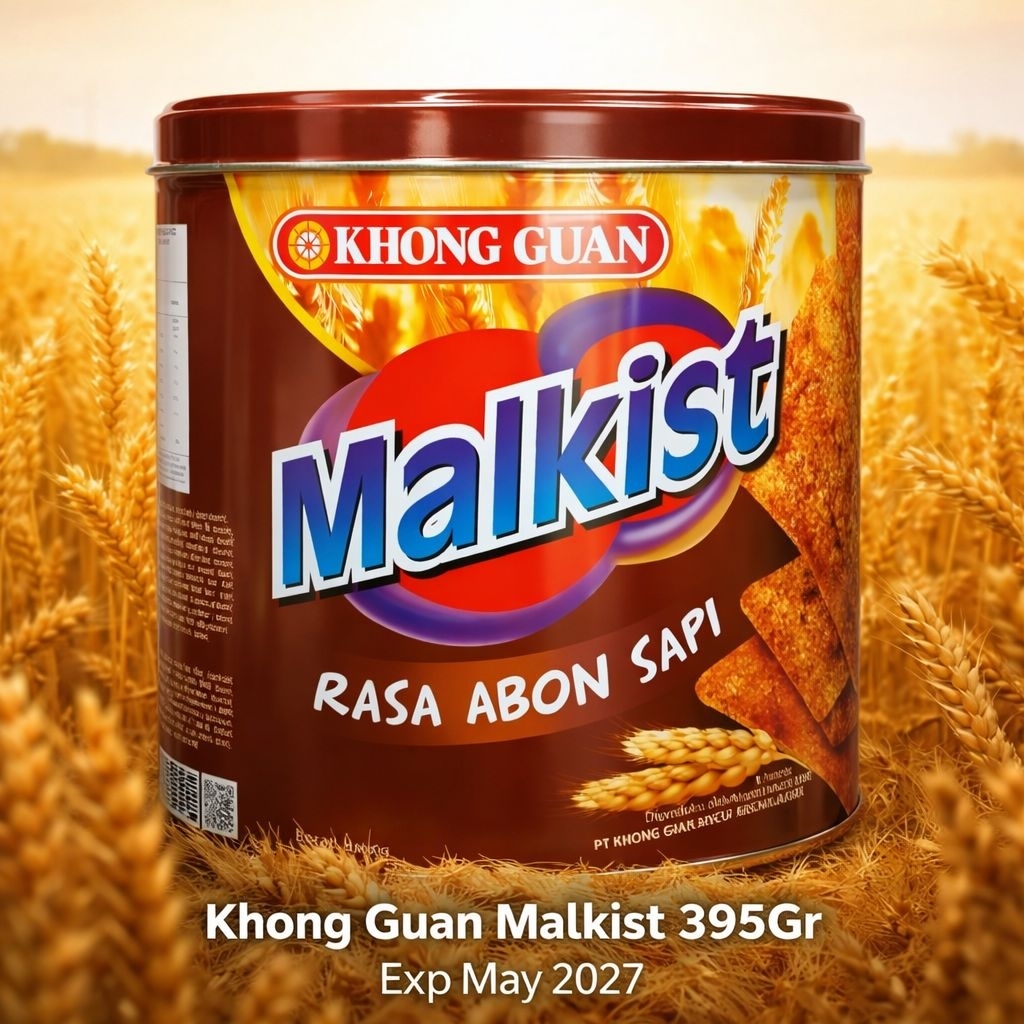 Khong Guan Malkist Abon Sapi 395gr | Biskuit Kaleng Original | Snack Gurih Favorit
