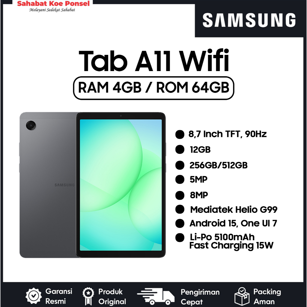 Samsung Galaxy Tab A11WIFI&LTE 4/64GB Helio G995MP 5100mAh Garans iResmi