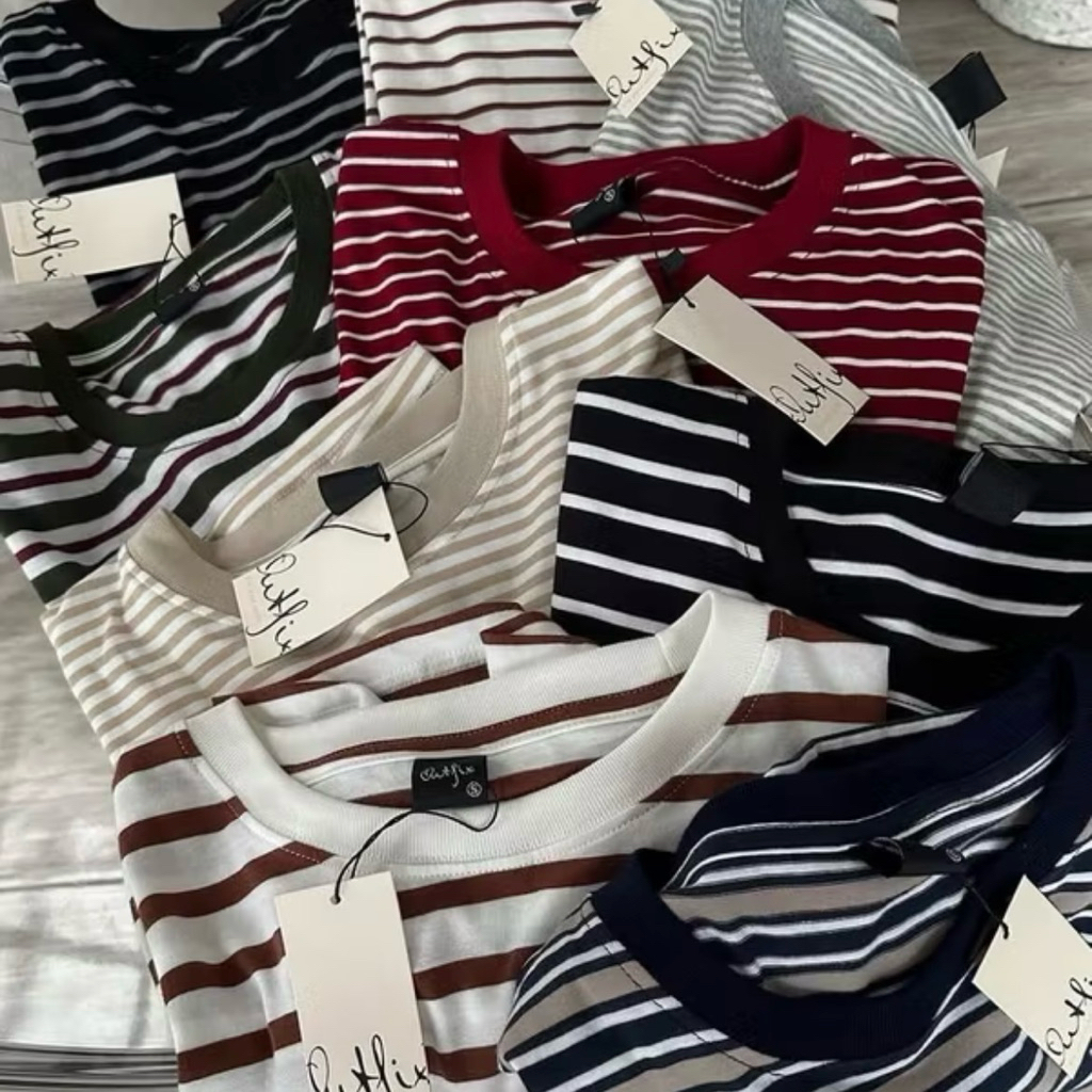 Outfix - Stripe Shirt [ Preloved ] | Celana Loose Aara Loose | Relax Knit Pants Rana Daily Wear by F