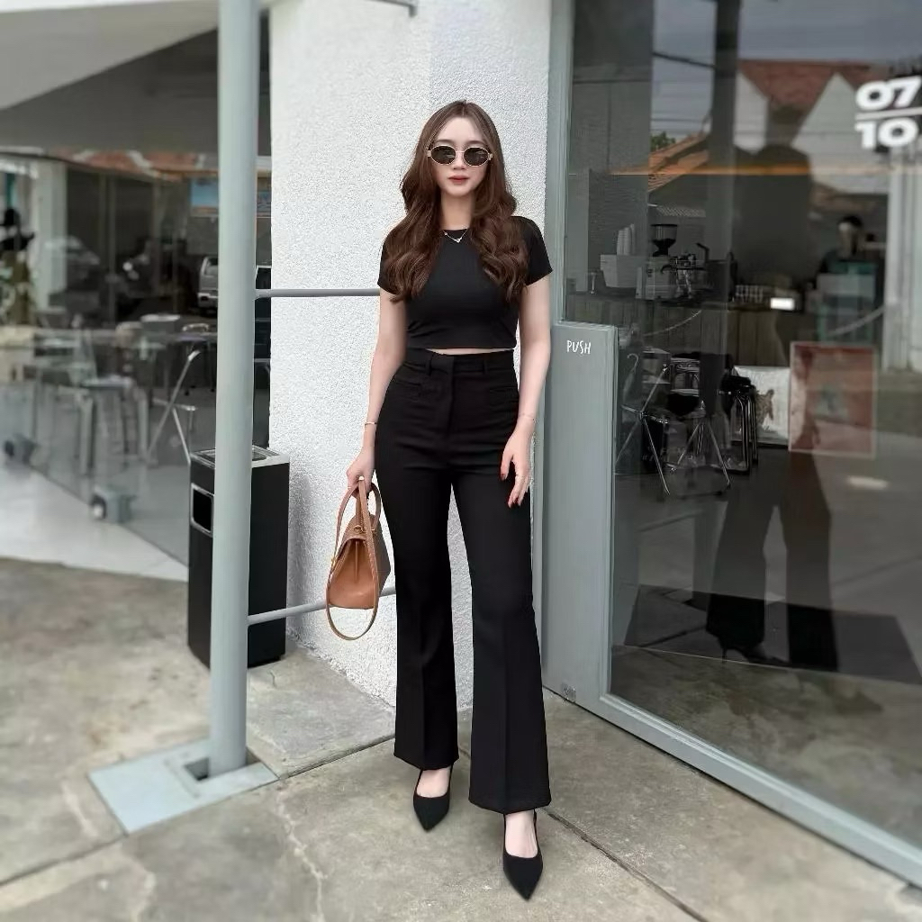 Kylie Cutbray Highwaist Pants  Cutbray Flare Pants Wanita Celana Panjang Cutbray Wanita