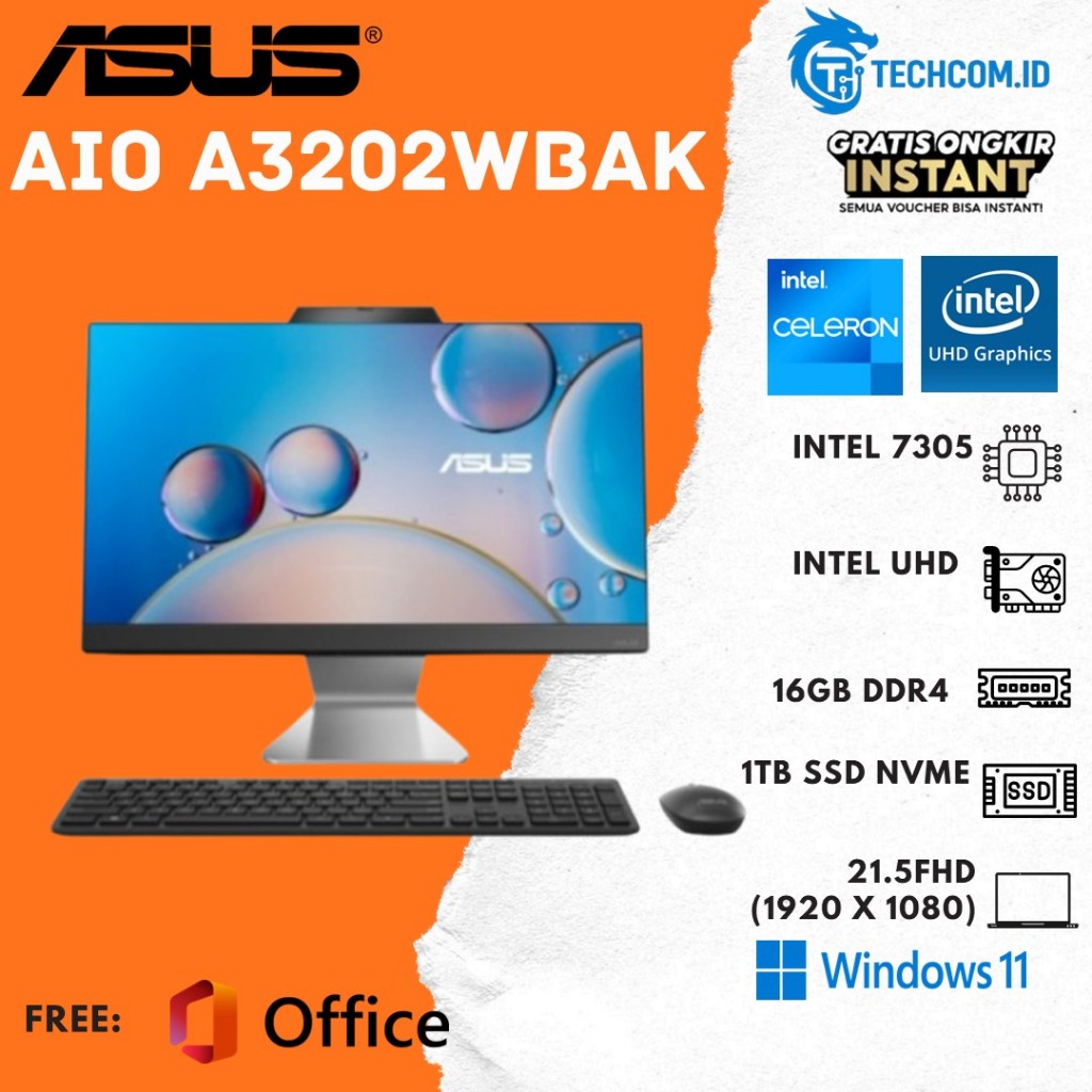 ASUS AIO A3202WBAK INTEL 7305 16GB 512 SSD W11 21.5FHD