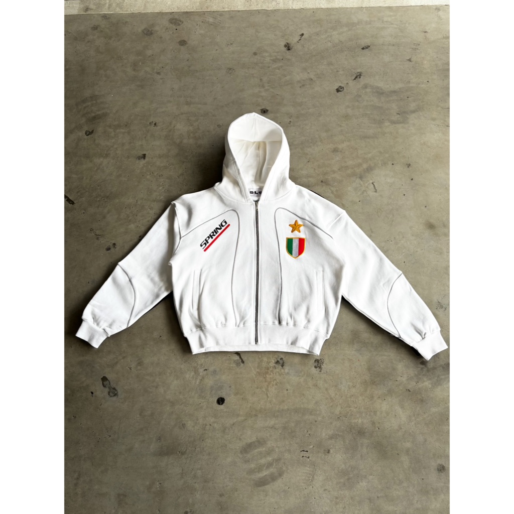 SHE LOVES SPRING ITALY WHITE BOXY ZIP HOODIE