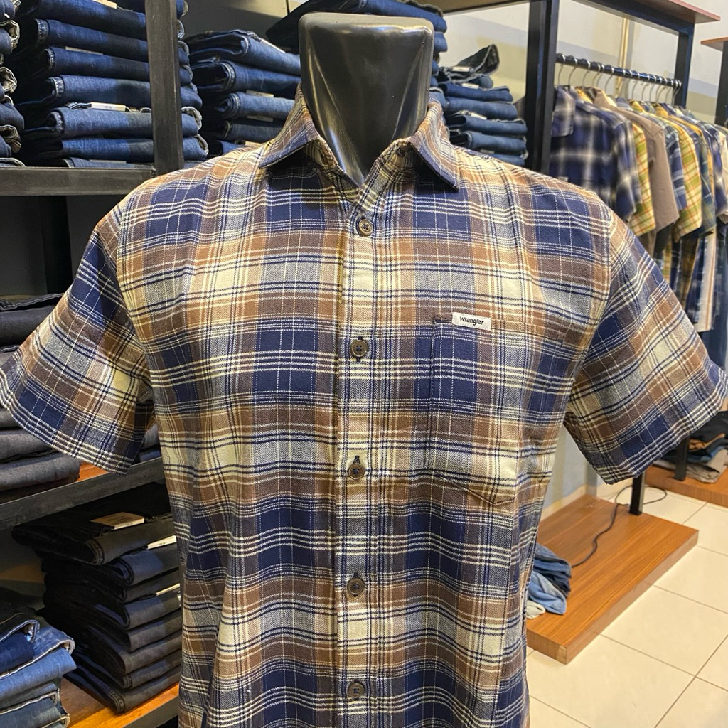 Kemeja Wrangler cain02P25 navy slimfit