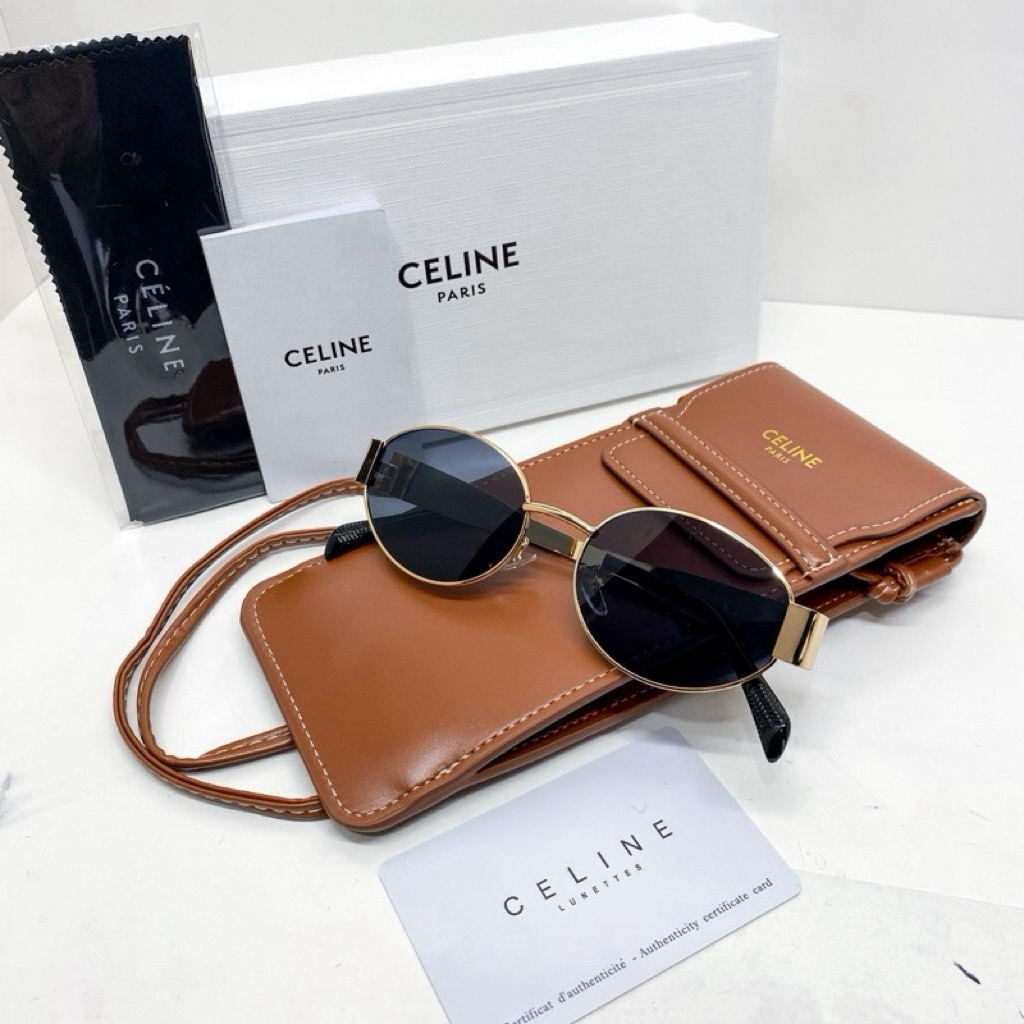 Kacamata Wanita Celine Metal Import Luxury Branded Authentic Fullset Case Tas Slempang Cokelat Optik