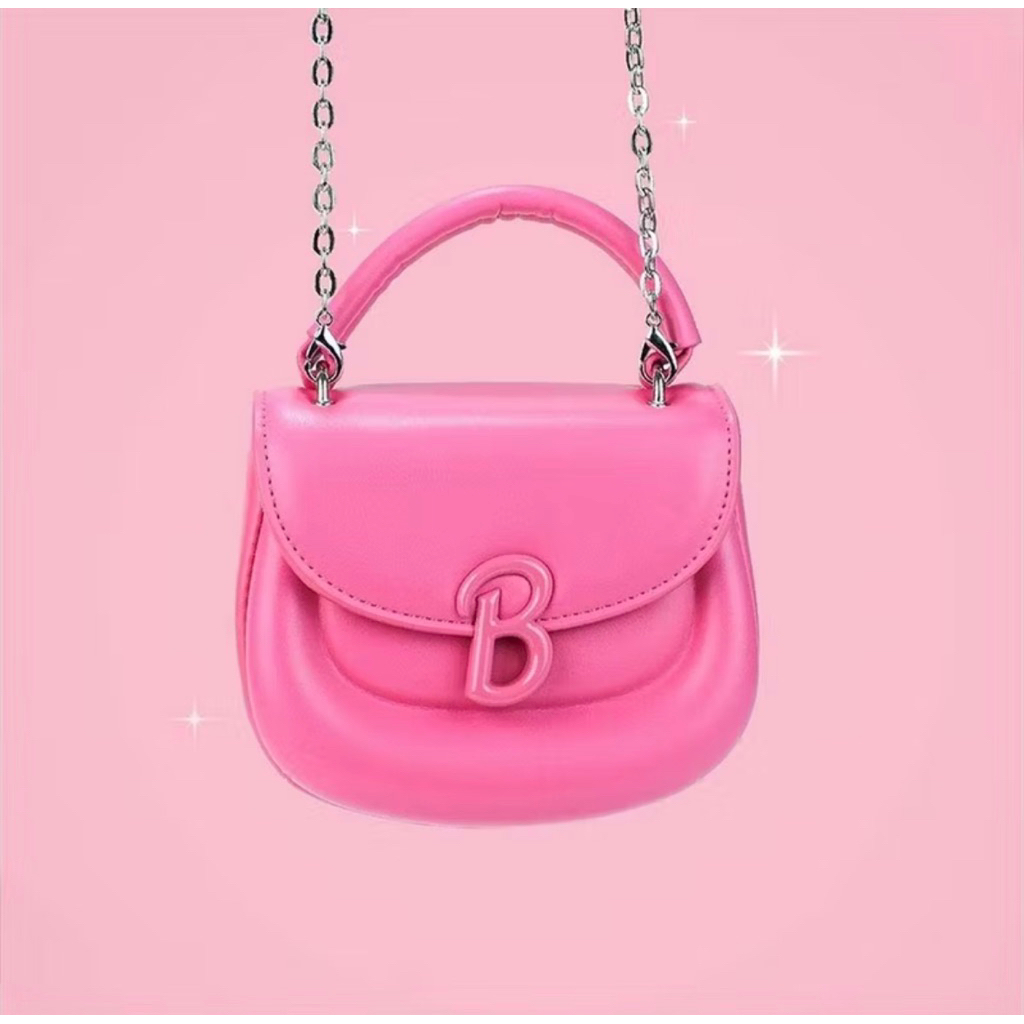 tas selempang jinjing pink barbie miniso