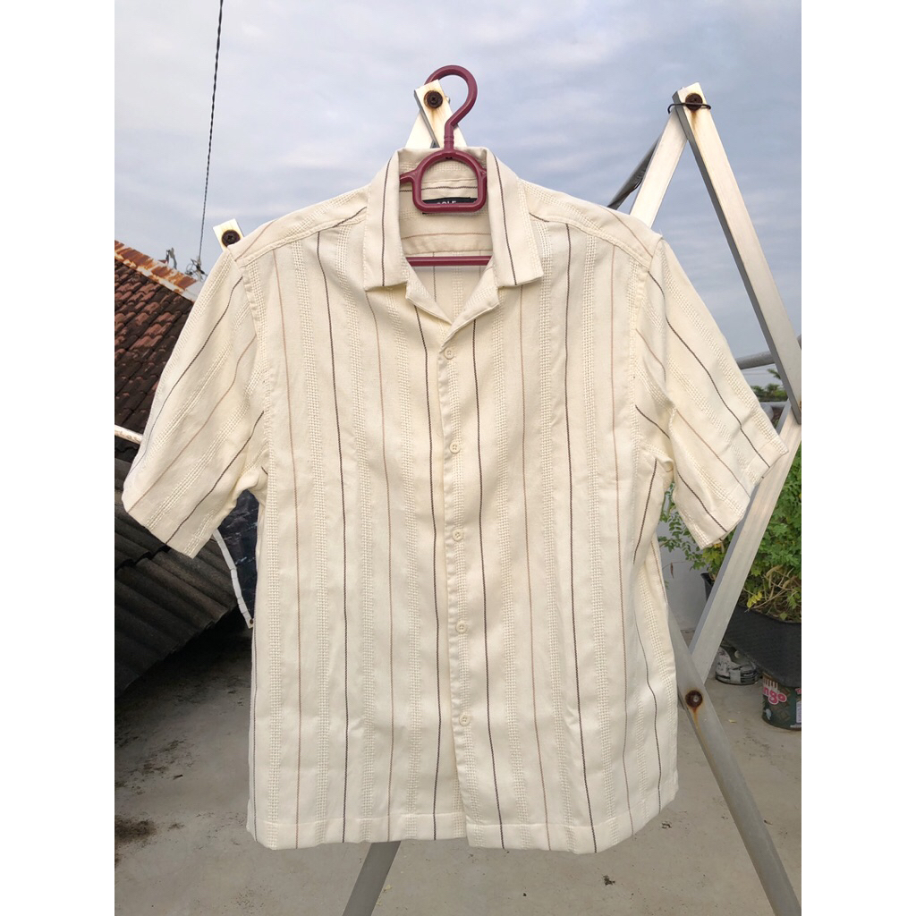 Kemeja Original Cole Stripe Weaving Casual Kemeja Vintage Original Cole Lengan Pendek 122721654