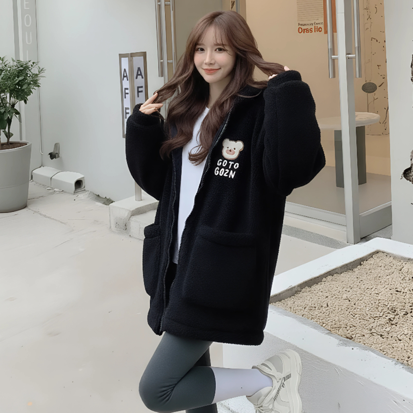 Jaket Wanita Sherpa Cute Bulu Domba / Jaket Bulu Sherpa Wanita Pull Bordir / Jaket Bulu Terbaru