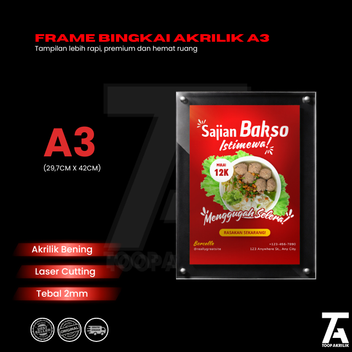 Frame Akrilik A3 Disolay Menu Akrilik Bingkai Poster Akrilik