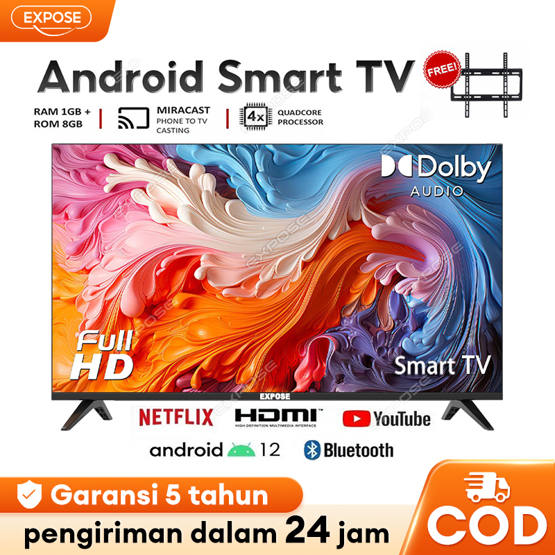 Smart TV 32 Inch Android TV 17/19/22/24 Inch 4K With Netflix/Youtube/Google/WIFI 5 Tahun Garansi