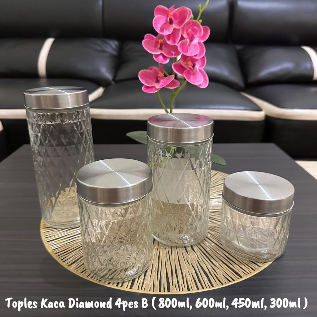 Toples Kaca Set Isi 4 PCS Premium - Toples Kaca Cocok Untuk Lebaran - Toples Kaca Set 4in1 Untu Imle