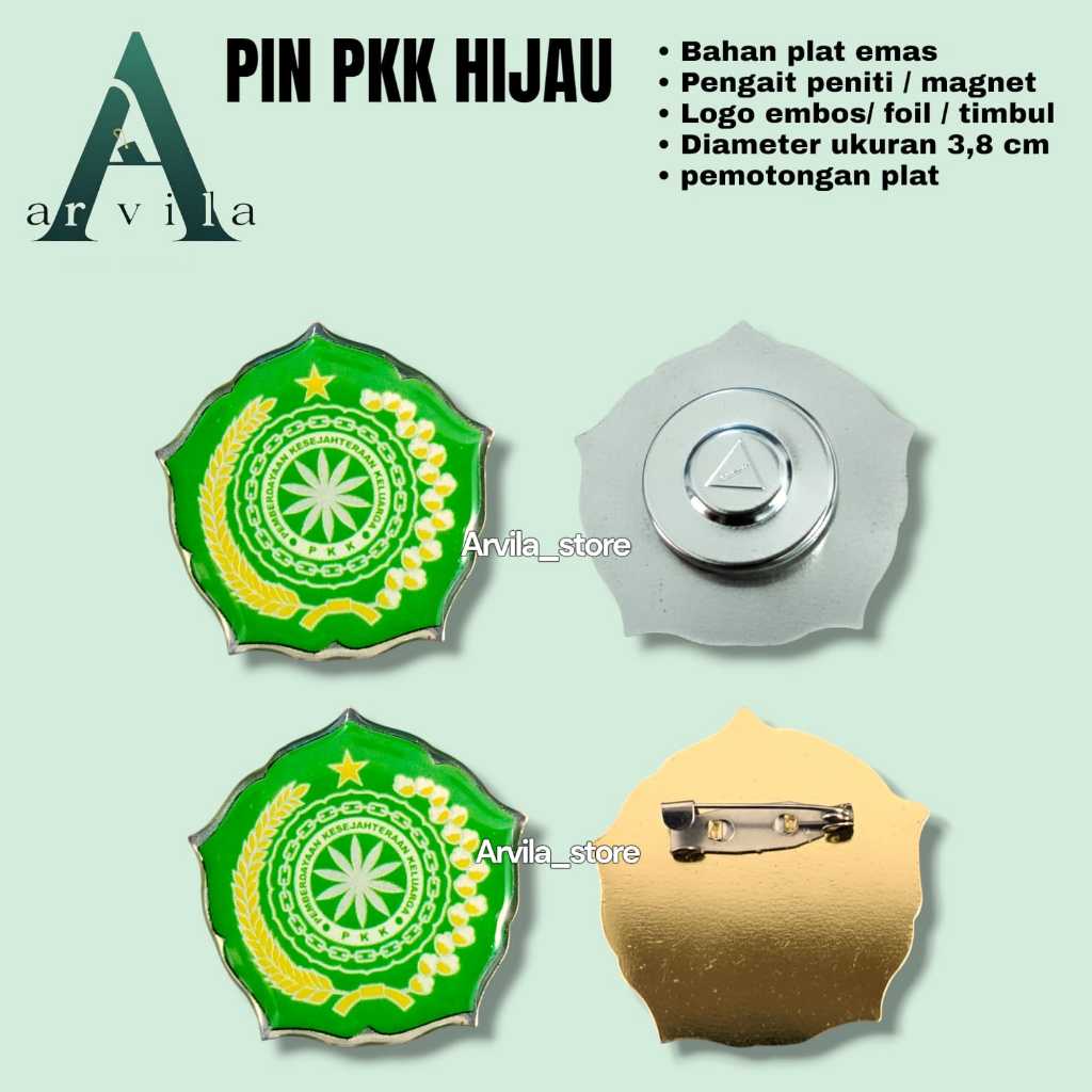 Pin PKK Hijau / Peniti & Magnet / Ukuran 3,8cm / bros pkk