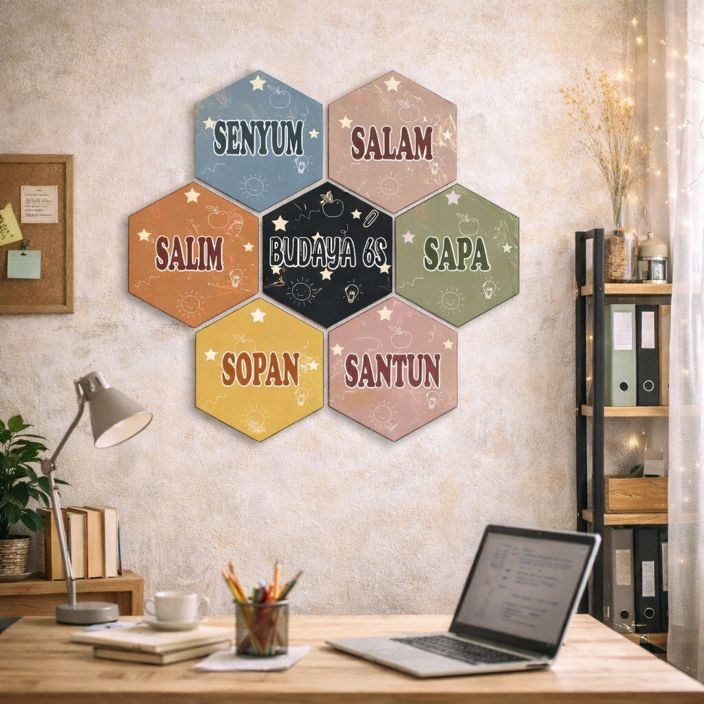 Prima Shabby Craft Hiasan Dinding Kelas Sekolah Hexagonal Budaya 6S