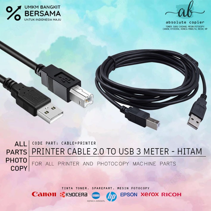 Kabel Printer Data 3 Meter USB Scanner AM TO BM 2.0 Tebal Fast Canon HP Epson Kyocera Original