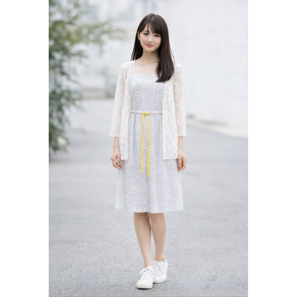 Dress UNIQLO with Cup Bra Polkadot White (M)