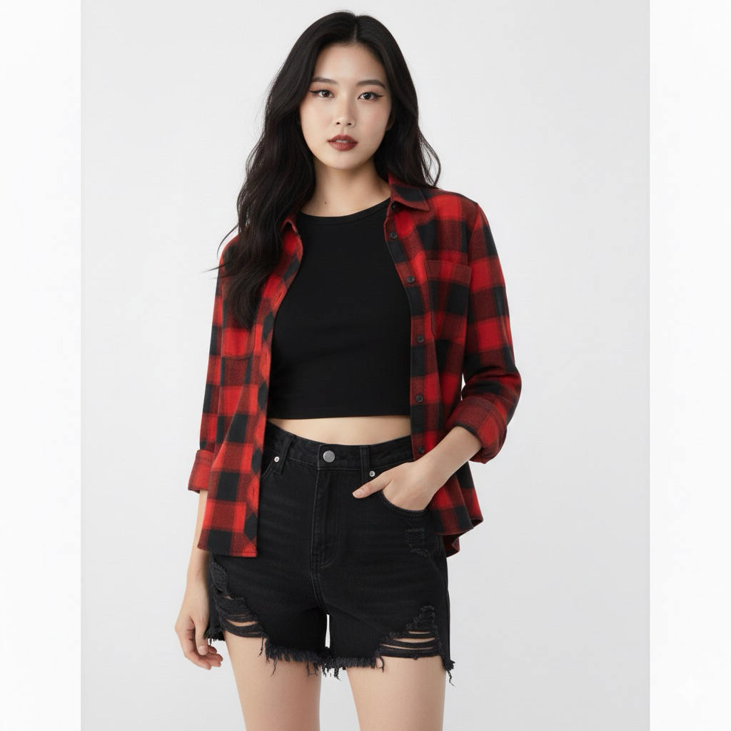 PRELOVED || Kemeja kotak oversized wanita merah