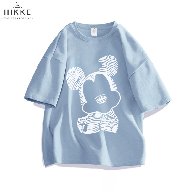 IHKKE Baju Atasan Wanita | Micky Mouse Gambar Profil Doodle Garis Kreatif | Lengan Pendek Kaos Disne