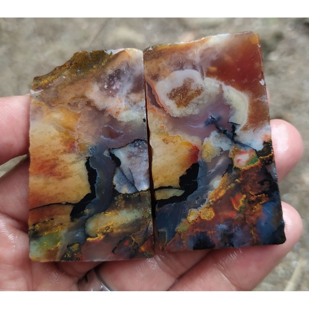 (COD) batu akik bahan lempengan pancawarna garut cristal clasik