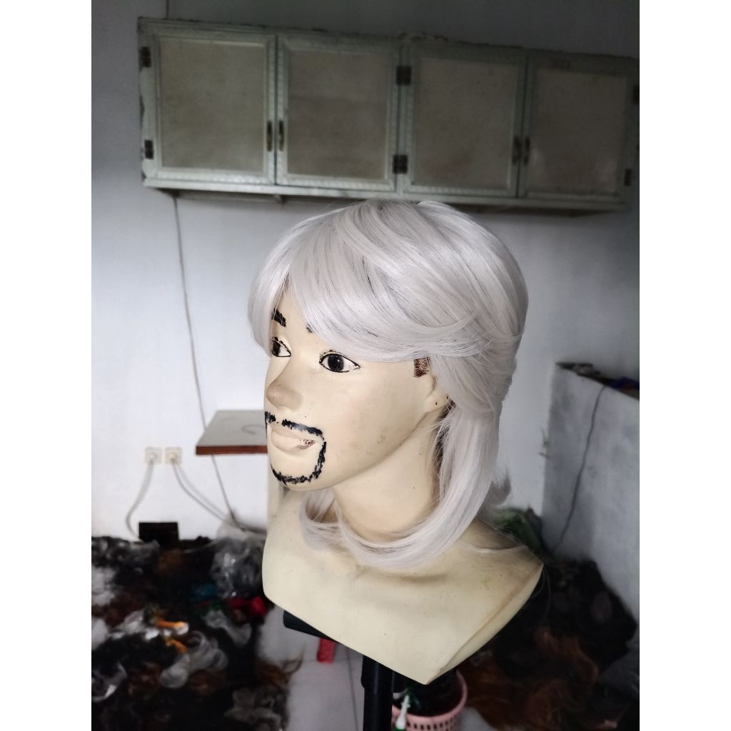 WIG PRIA MULET EKOR SRIGALA  WARNA PUTIH