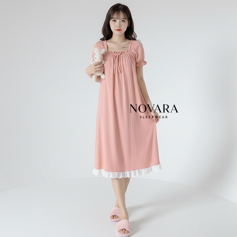 NOVARA Daster Wanita Lengan Pendek Square Neck | Daster Wanita Babydoll Lengan Pendek | Baju Tidur W