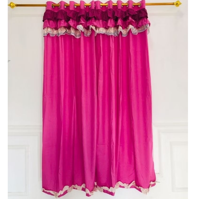 GORDEN SMOKRING RUMBAI TUMPUK POLOS MAGENTA MIX CREAM PEVITA