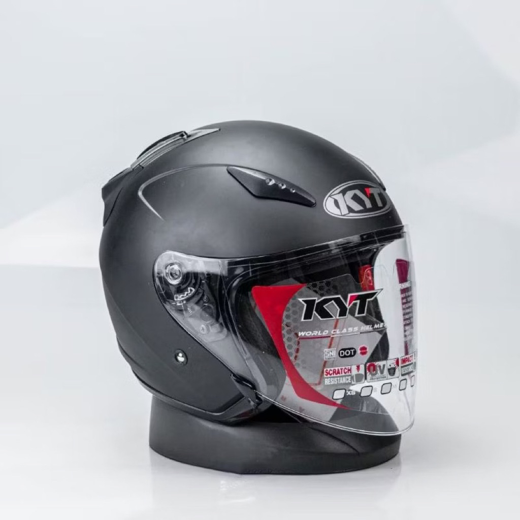 HELM KYT GALAXY FLAT VISOR  SOLID BLACK DOFF DOUBLE VISOR helm haf face kyt