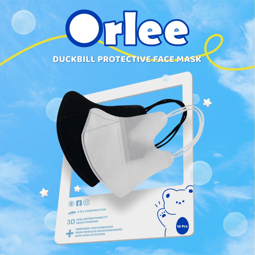 Masker Duckbill Orlee Sachet Isi 10 | Duckbill Hitam Embos | Duckbil Putih