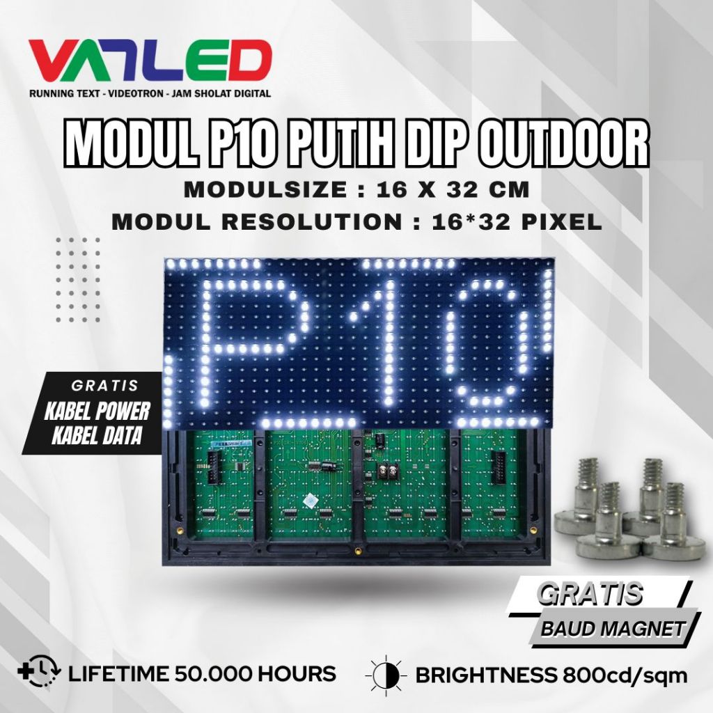 Panel Modul Module Running Text Outdoor P10 Putih DIP Merk Millicandel