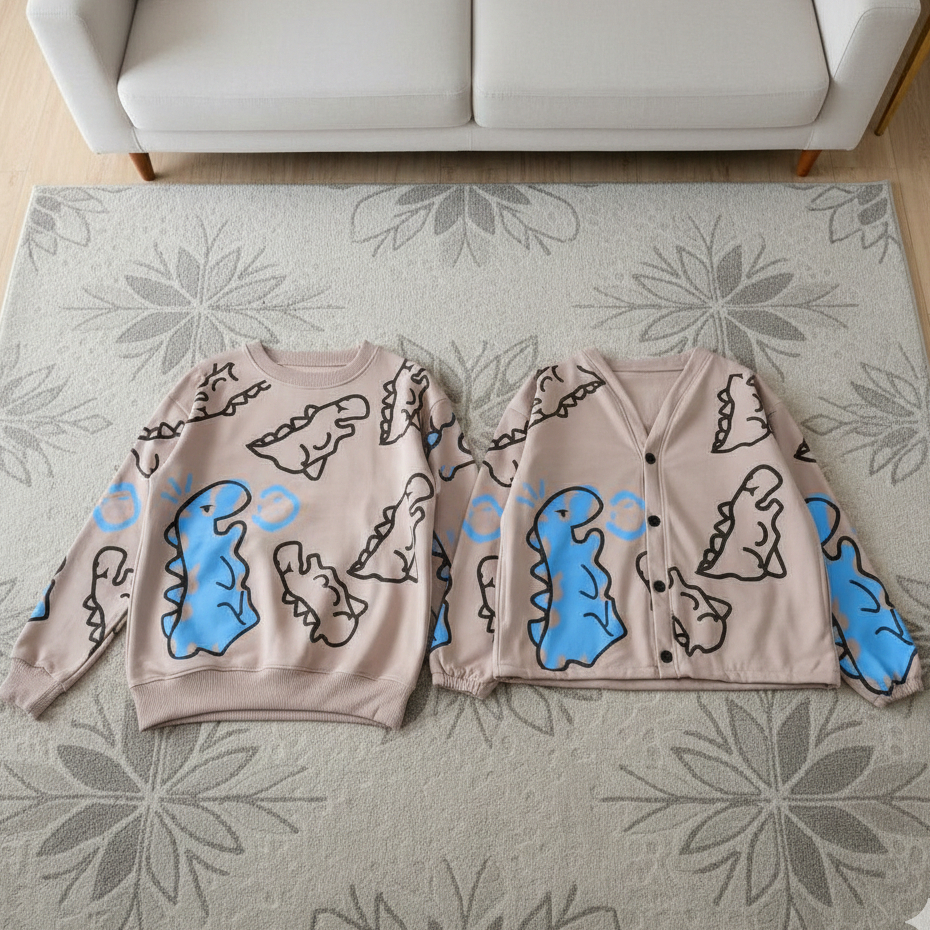 Crayon Dino Isi 2 Jaket Couple Pasangan Hoodie Fleece Tebal Hoodie Couple Keren Jaket Couple Korea