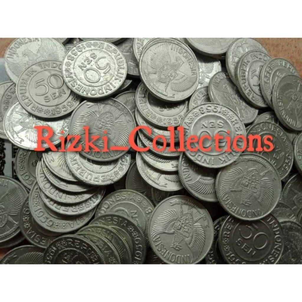 Uang kuno 50 sen garuda . Koin 50 sen