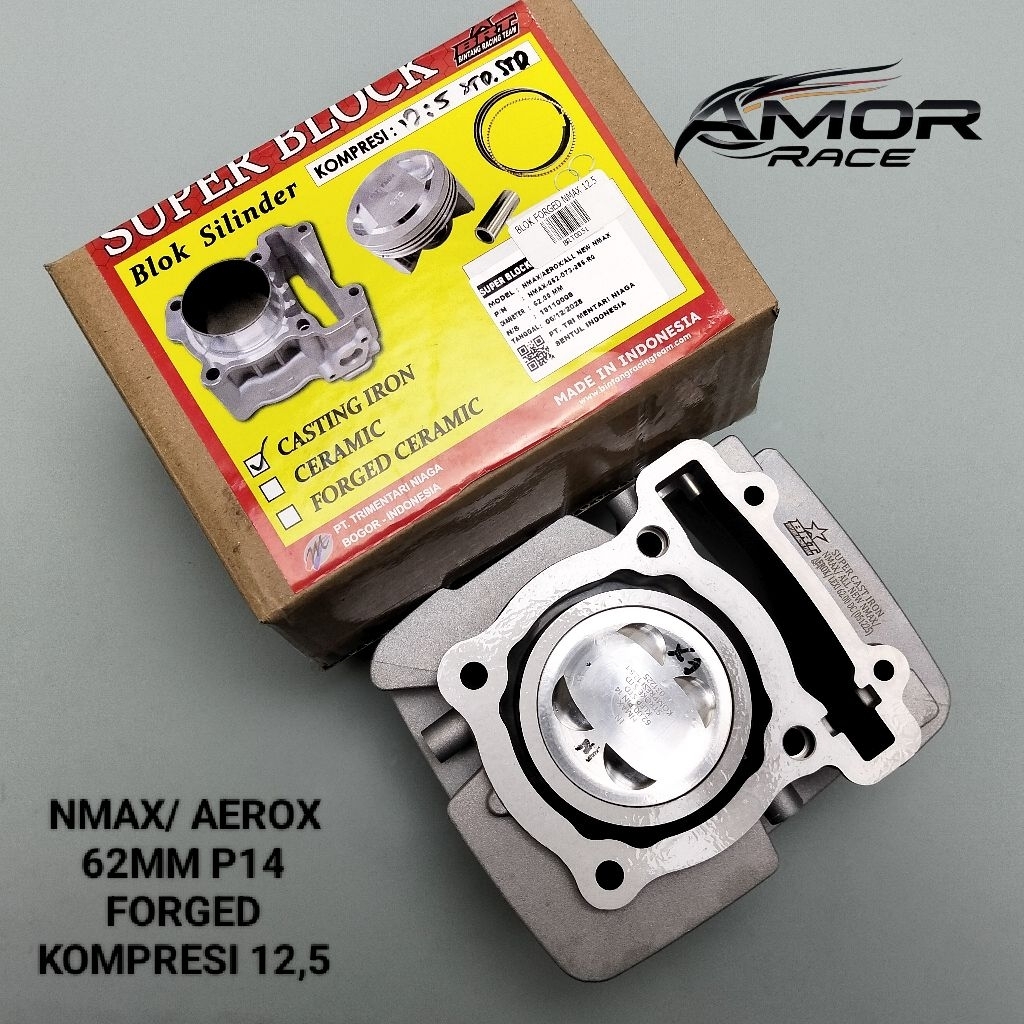 BLOK SEHER BRT NMAX 155 OLD NMAX 155 NEW AEROX 155 BORE UP UK. 62MM PIN 14 FORGED PISTON - KOMPRESI 