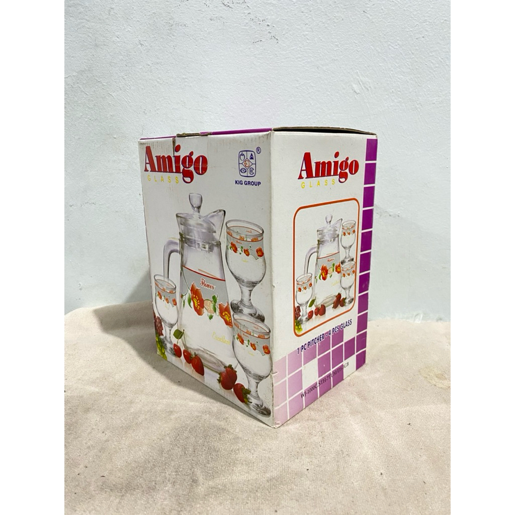 NEW Gelas Ceret Kaca Set Amigo Motif Bunga