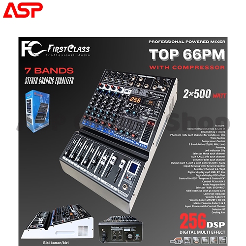 Professional Power Mixer Amplifier 6 Channel 500 watt 256 DSP Compressor FIRSTCLASS TOP 66PM